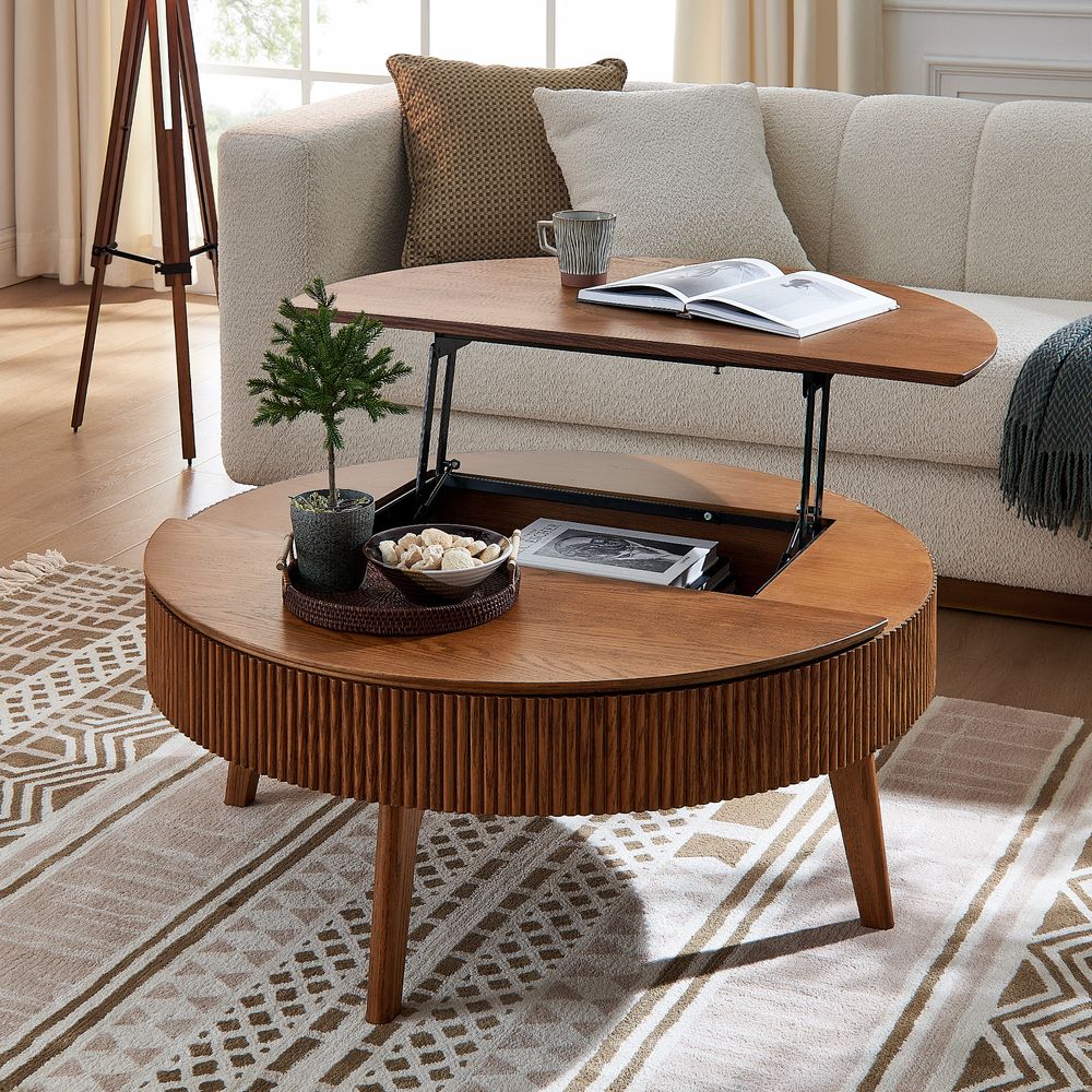 oak lift top coffee table with laptop
