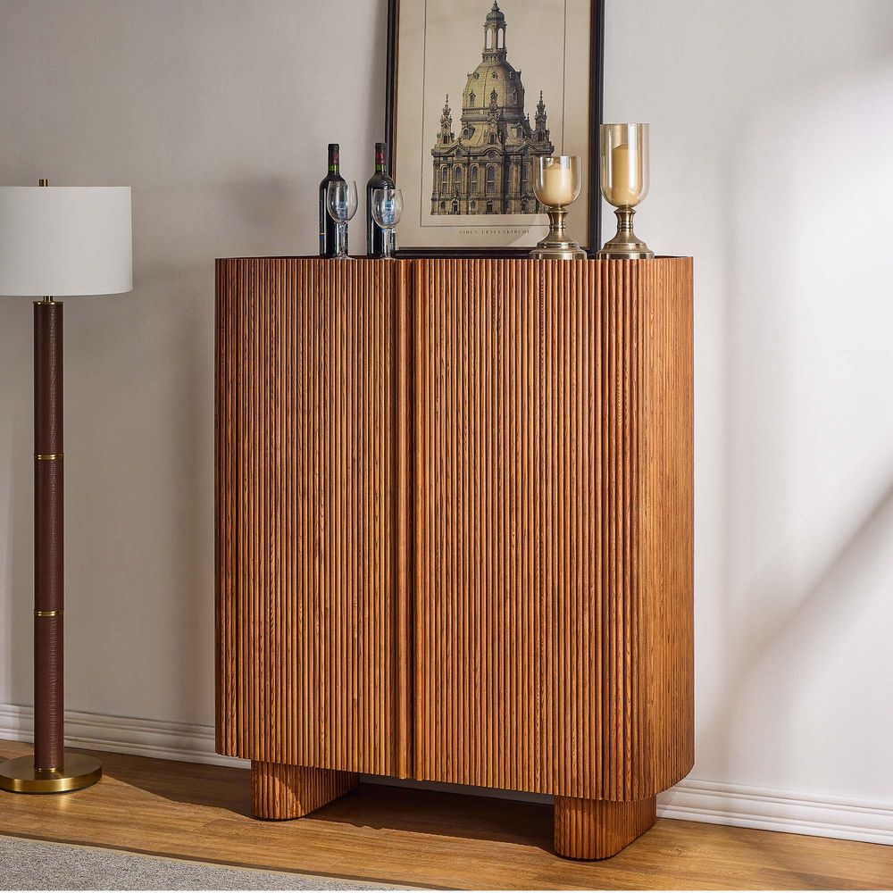 47" Brown Oak Bar Cabinet