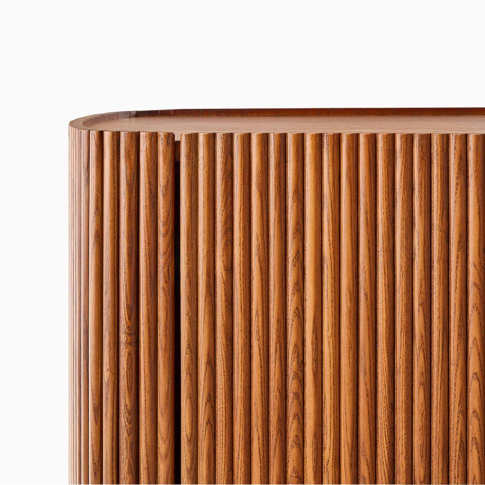 47" Oak Bar Cabinet with solid oak fluted design