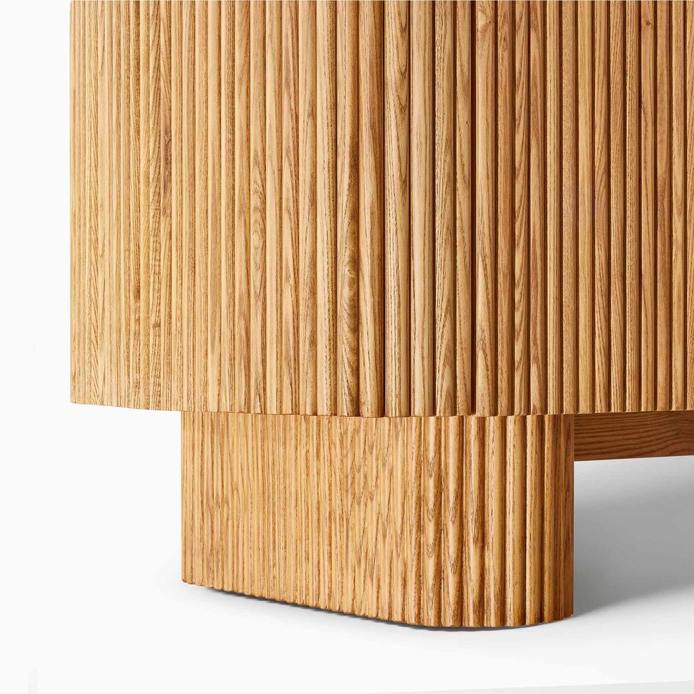 Marisol 47" Natural Oak Bar Cabinet with Solid Oak Fluted Base
