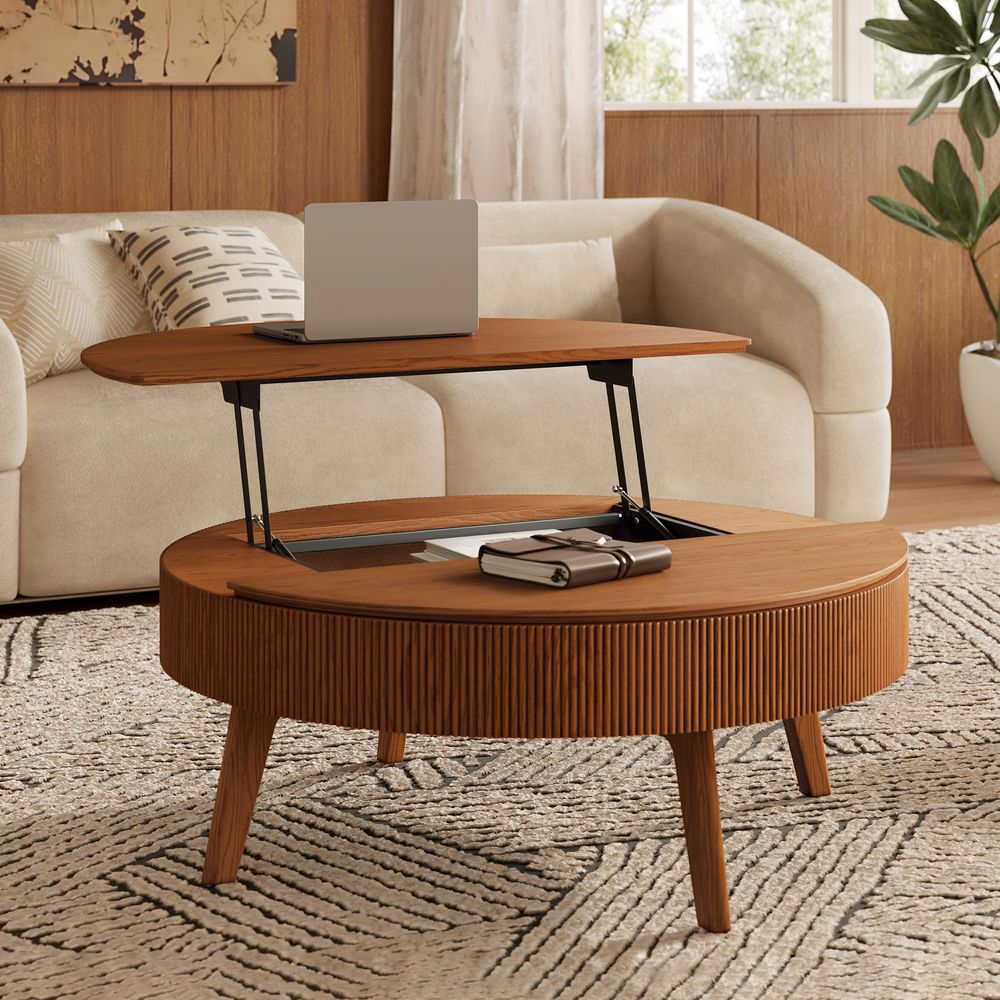 oak lift top coffee table with laptop