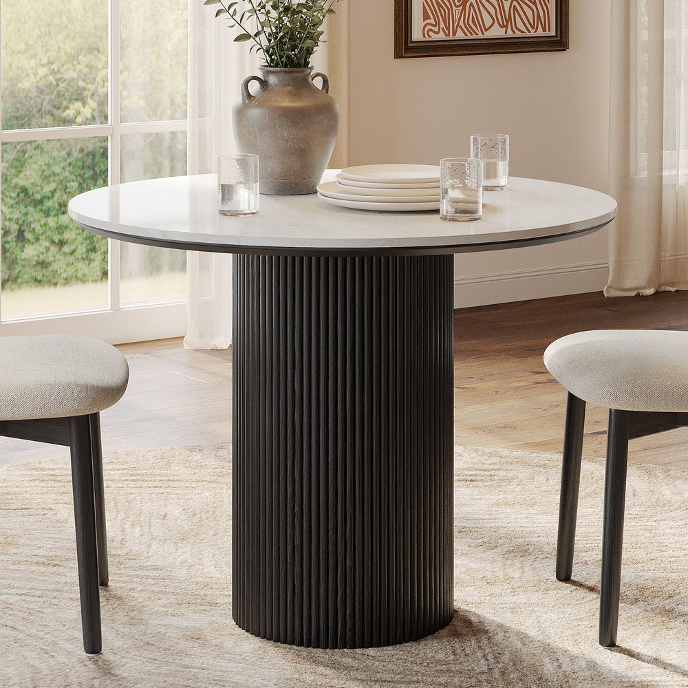 39" Round Fluted Solid Oak Wood Dining Table