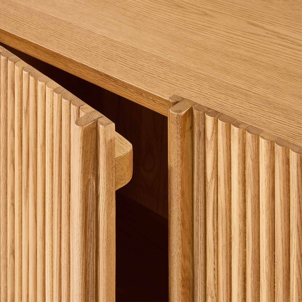 Marisol 47" Natural Oak Bar Cabinet with Solid Oak Fluted Doors