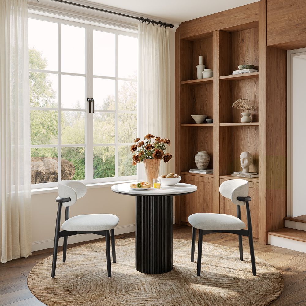 31" Round Fluted Solid Oak Wood Dining Table for Dining Room