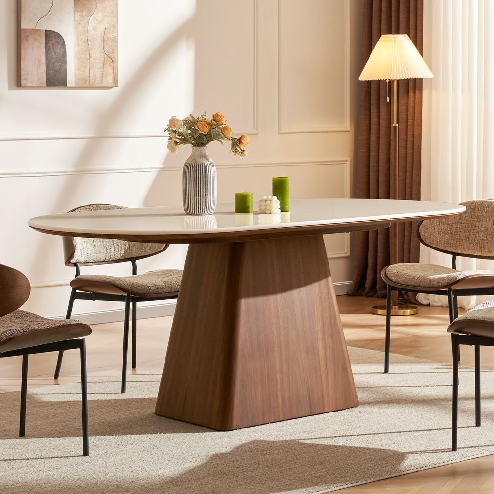72 Inch Mid Century Modern Oval Sinterecd Stone Dining Table for Dining Room