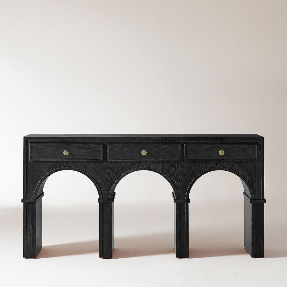 black console table with drawers
