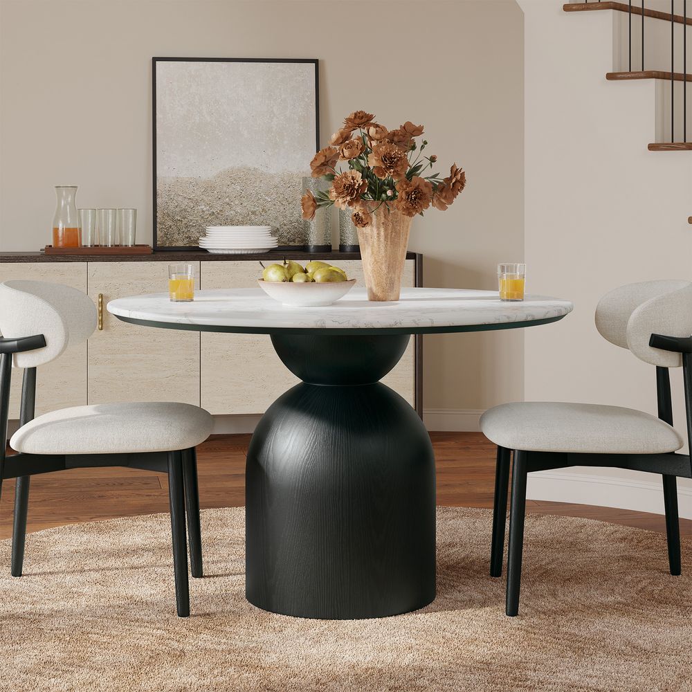 47" Round Marble Dining Table with Black Resin Base for Dining Room