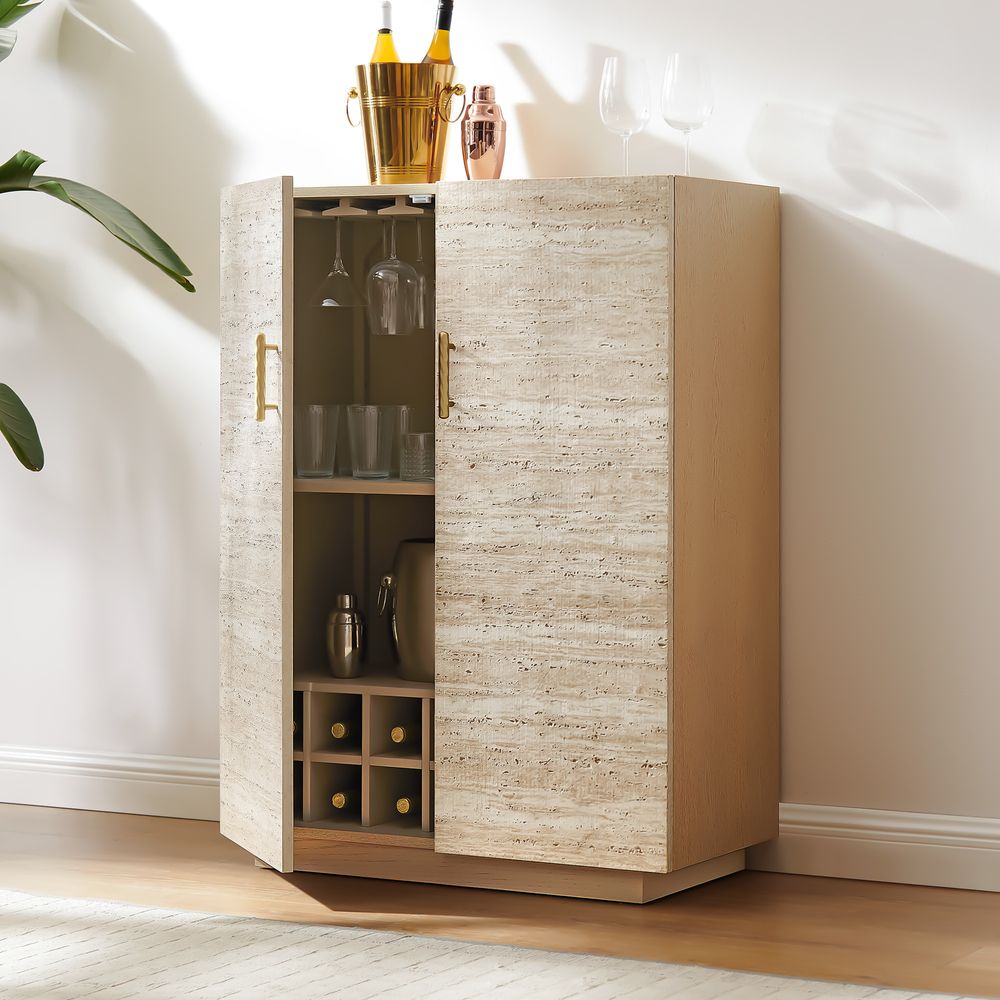 Travertine-Textured Bar Cabinet