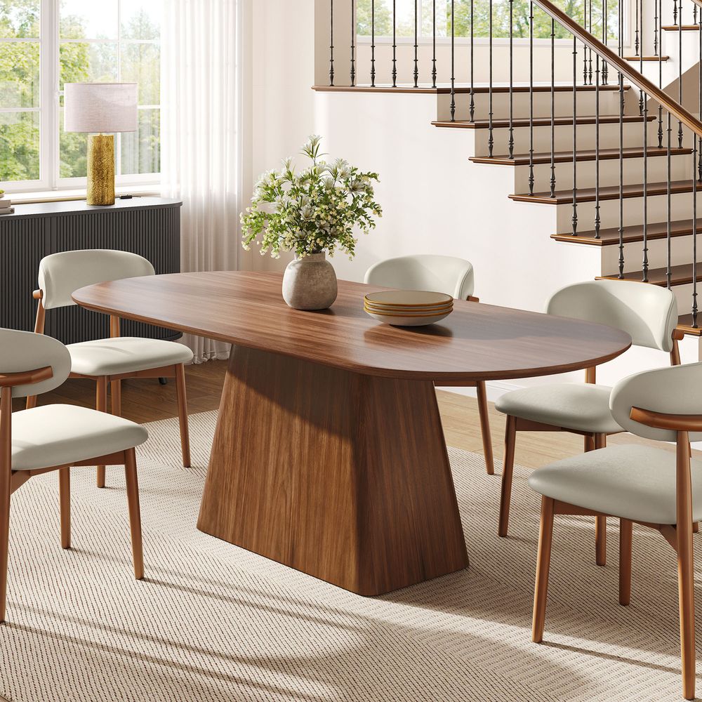 84" MCM Oval Walnut Dining Table For Dining Room