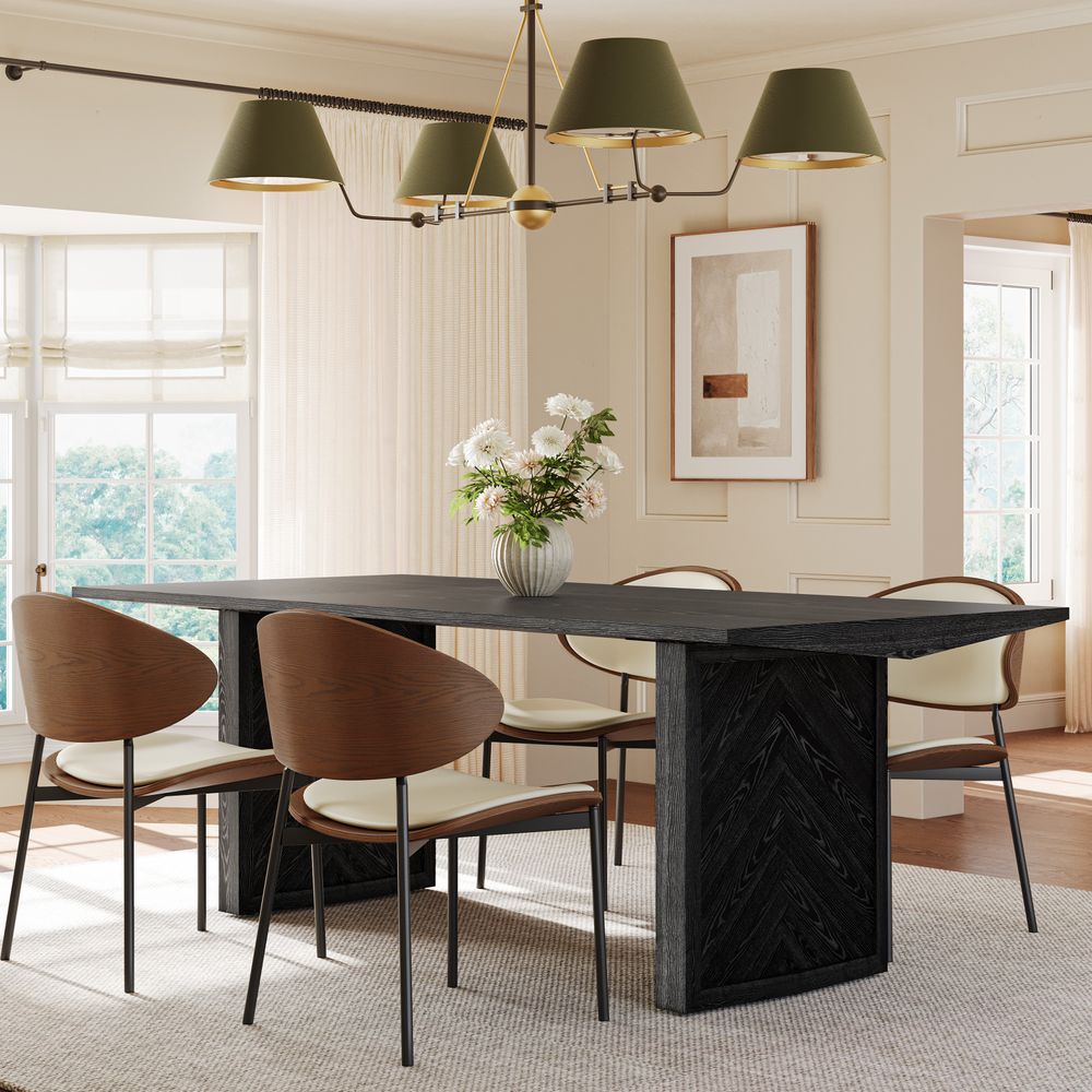 Fiske 84" Black Chevron Solid Wood Rectangular Dining Table for Dining Room