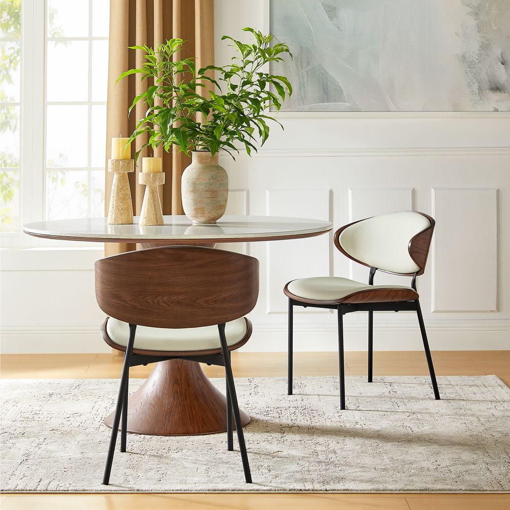 Mid Century Modern PU Leather Dining Chair Set for Dining Room