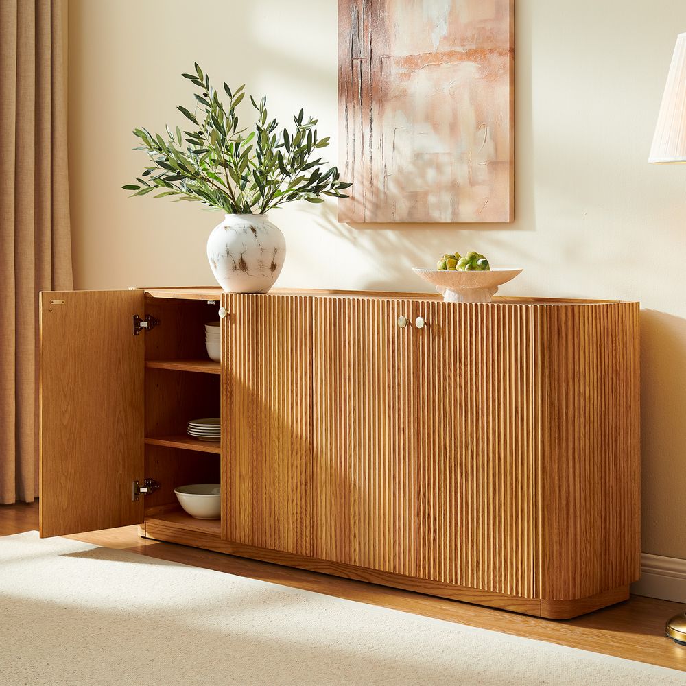 Natural Oak Fluted Sideboard for Storage
