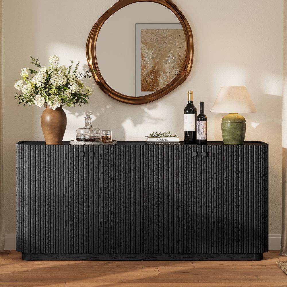 Black Oak Fluted Sideboard for Dinning Room