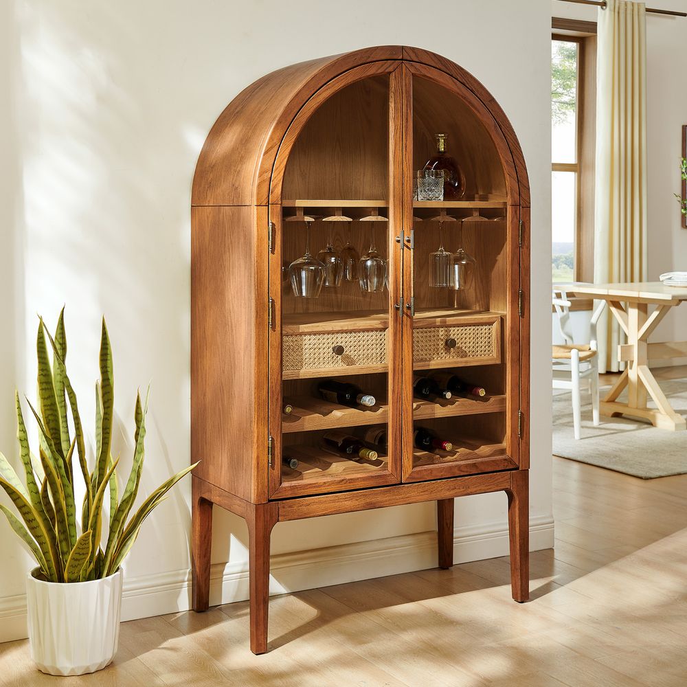 mid century modern 36" wood bar cabinet in brown for home