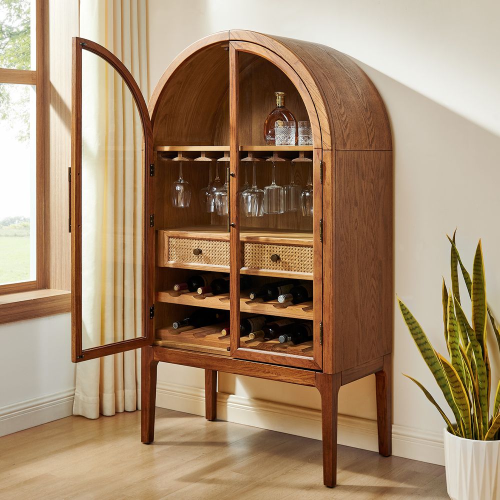 mid century modern 36" wood bar cabinet in brown