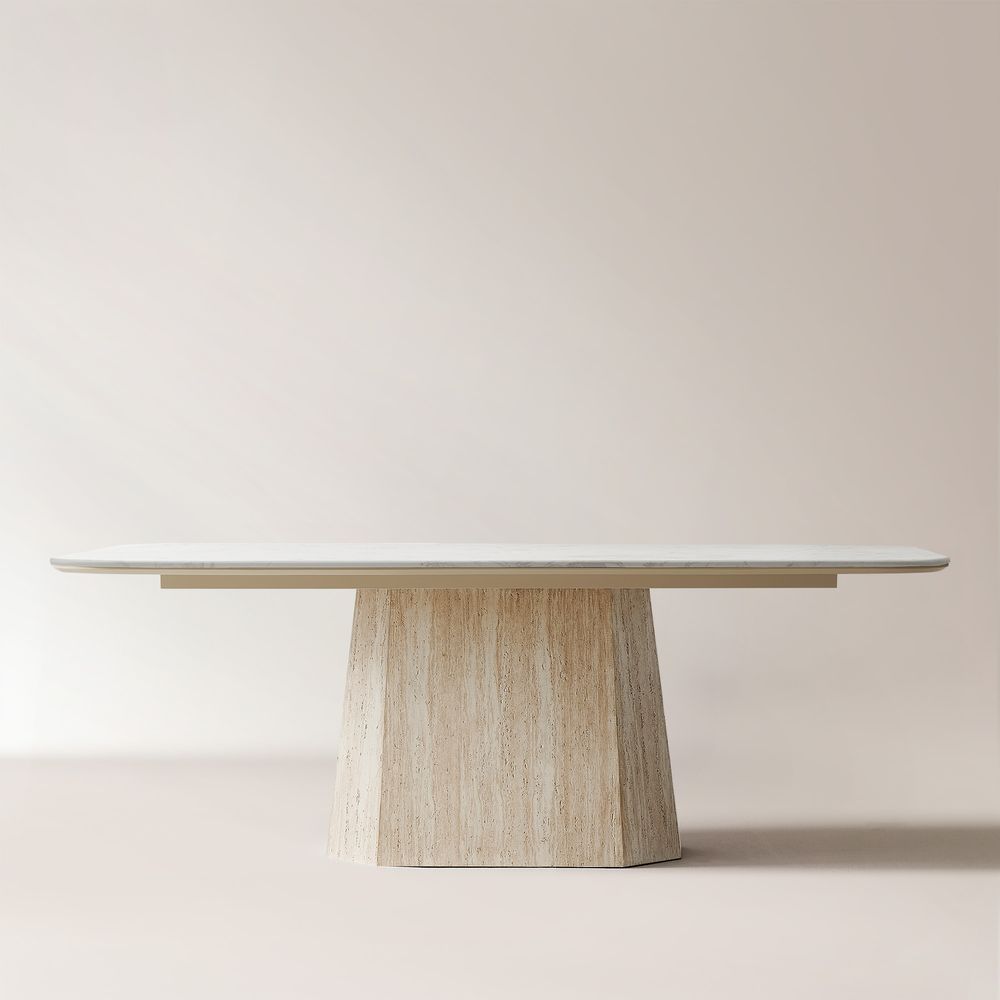 Renata 84" Travertine-Textured Dining Table with Engineered Stone Tabletop