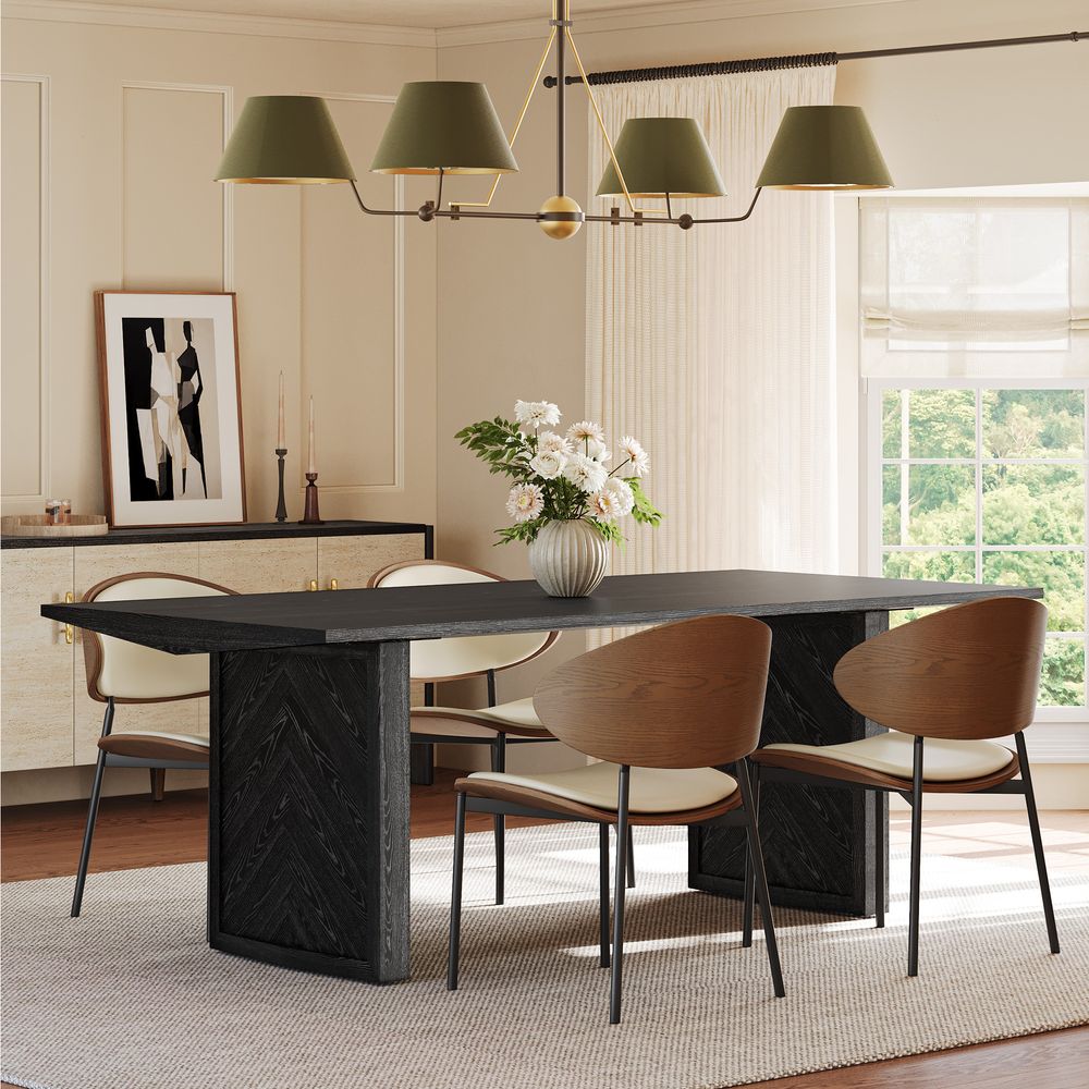 84" Black Chevron Solid Wood Rectangular Dining Table for 4