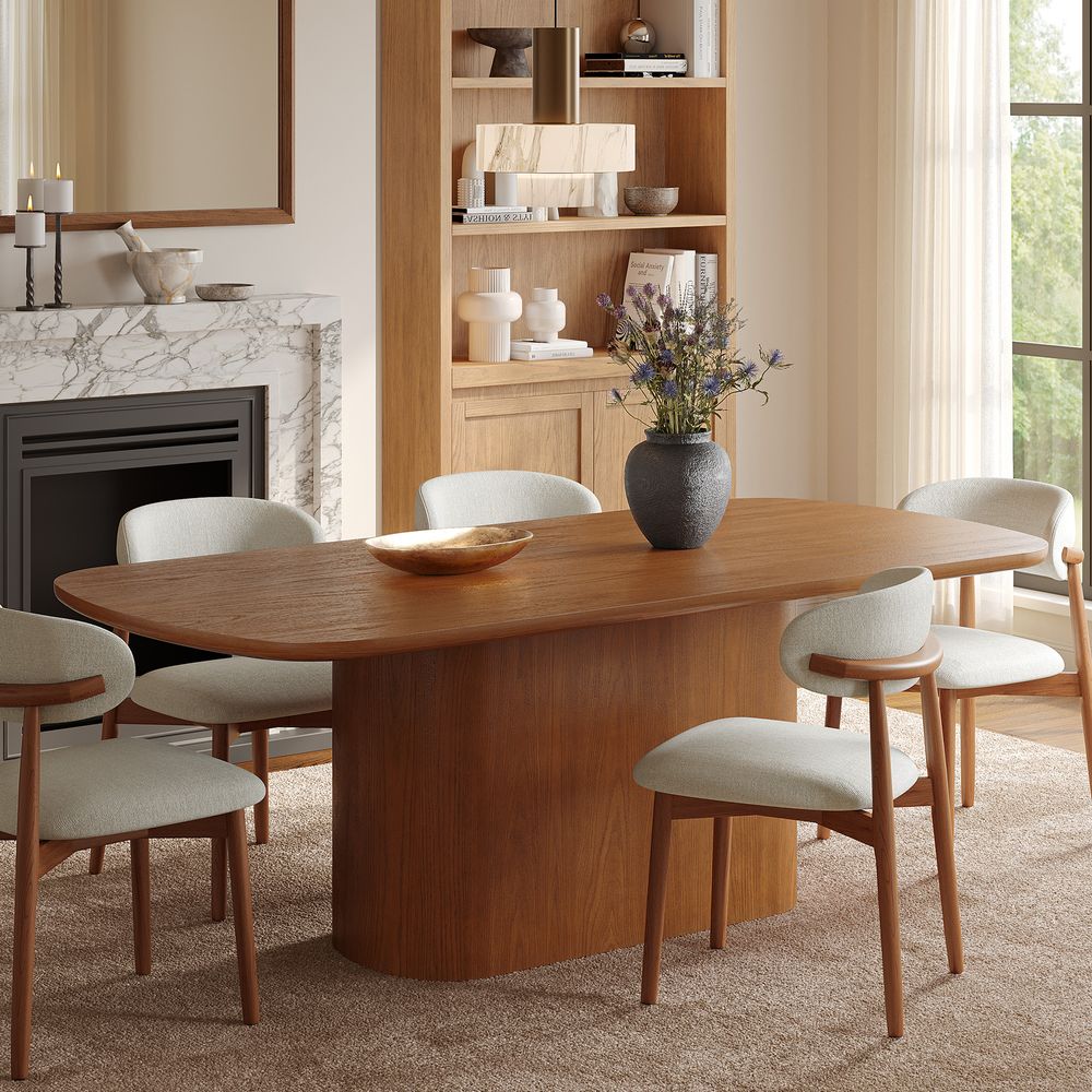 Mid Century Brighton 84" Rectangular Oak Dining Table in Warm Brown for 6