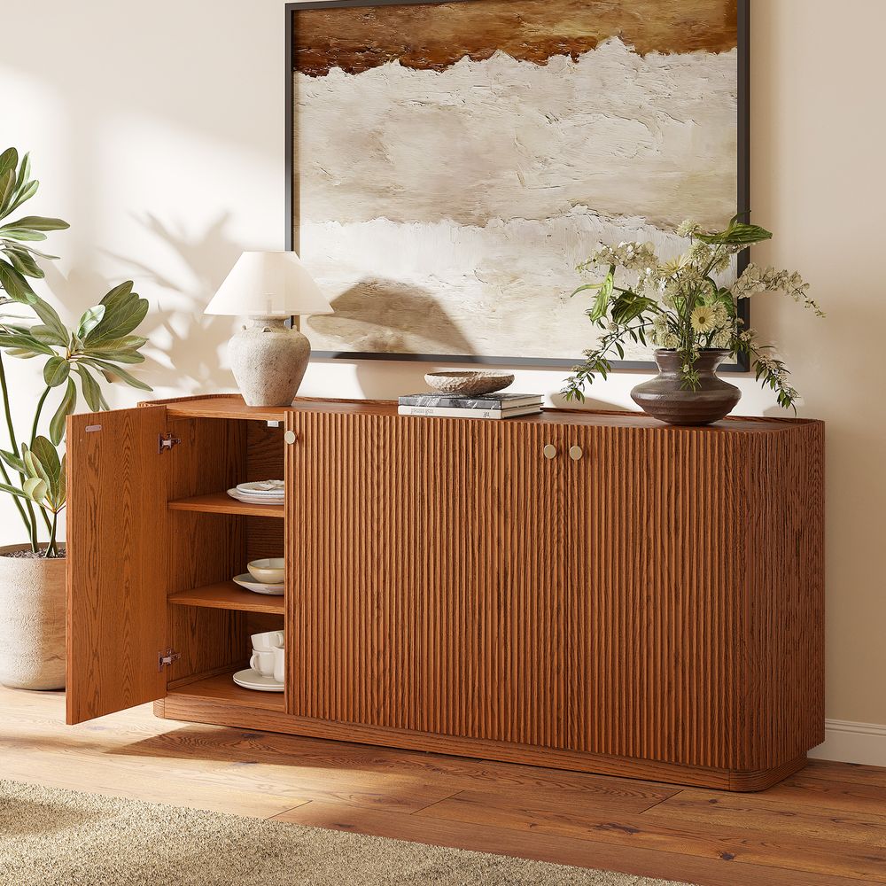 72 inch Oak Fluted Sideboard with Adjustable Shelves