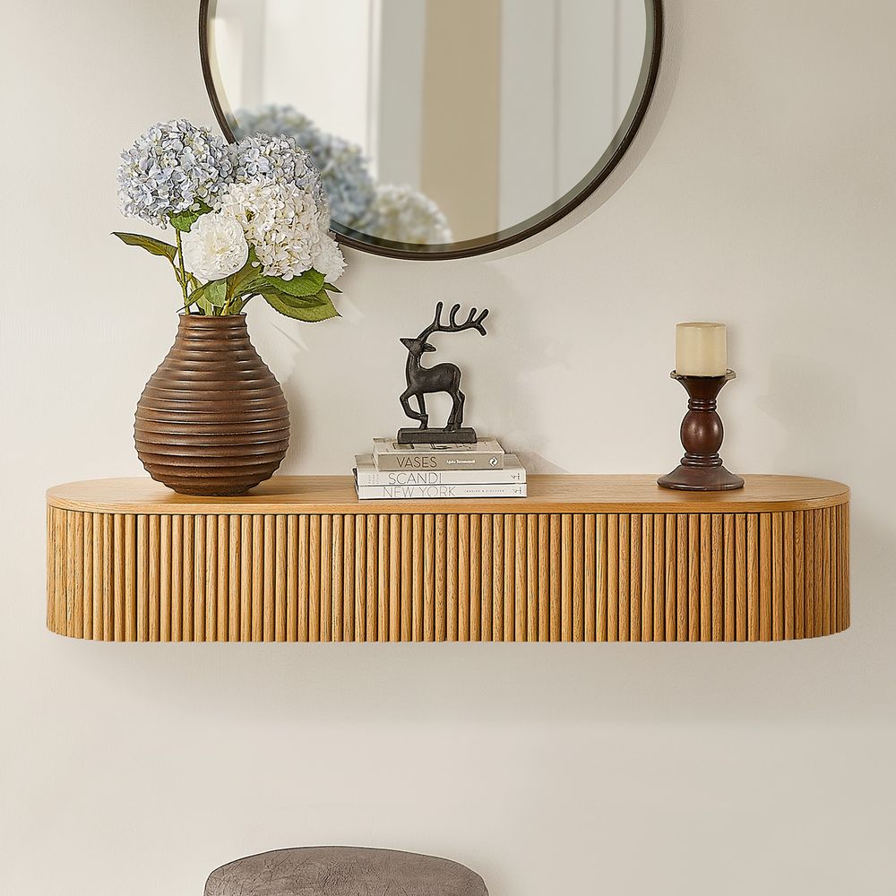 Natural Floating Console Table with drawers