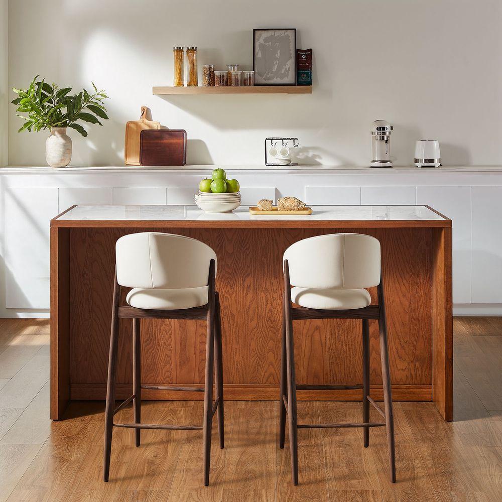 Mid-century Modern 72" Kitchen Island with Engineered stone Countertop and Arched Glass Door