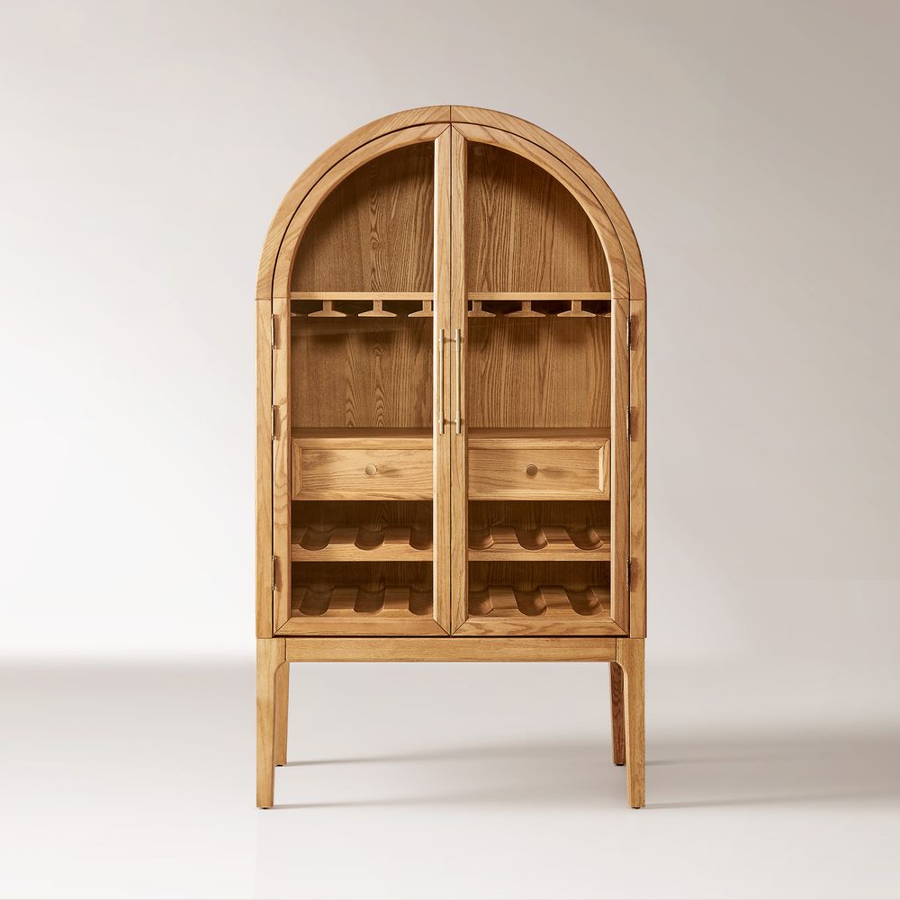 natural arched bar cabinet