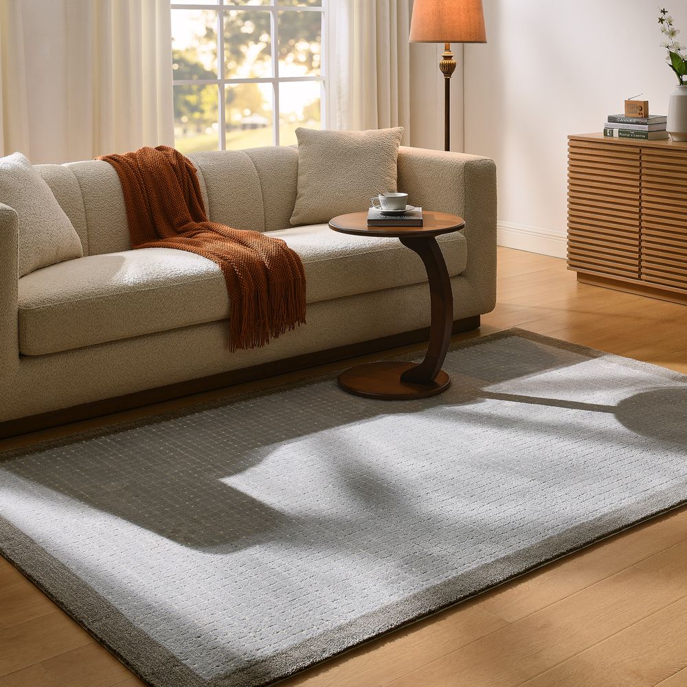 100% wool hand-woven rug grid pattern