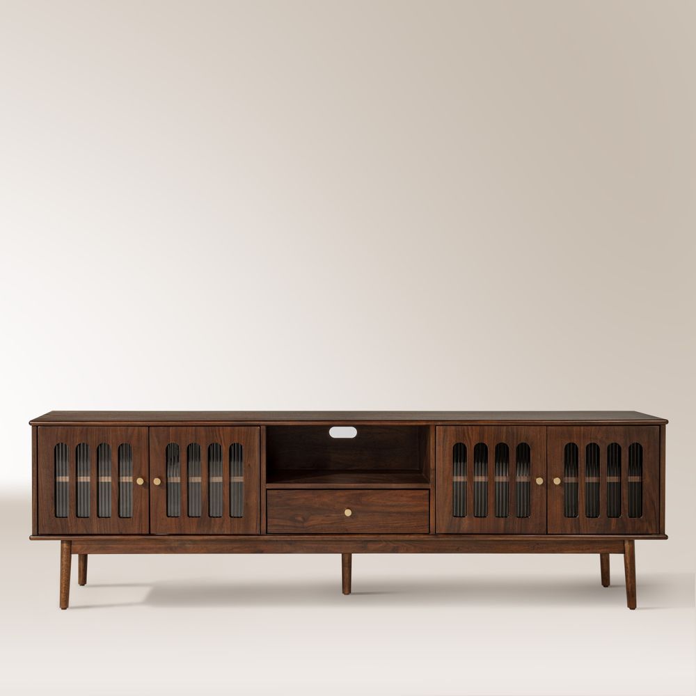 Walnut Glass Door TV Stand