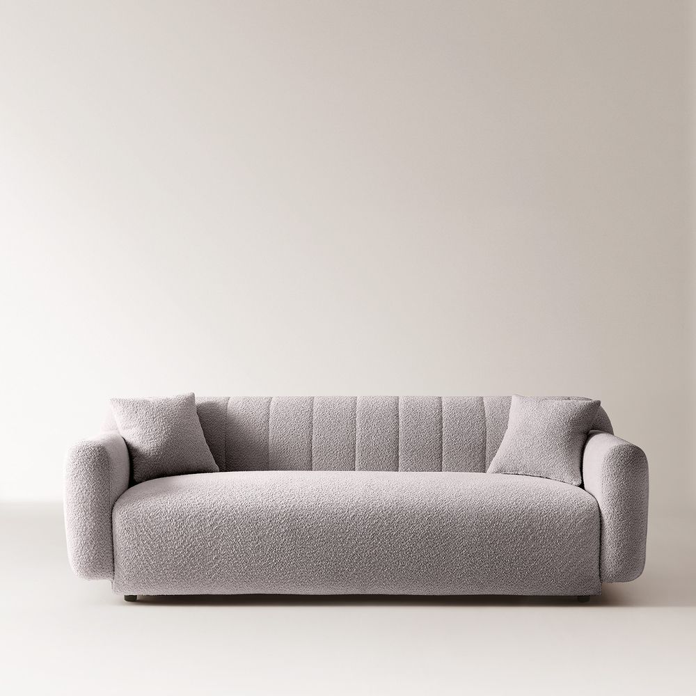 brown bouclé sofa