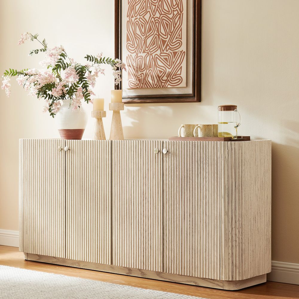 Whitewashed Oak Fluted Sideboard for Storage