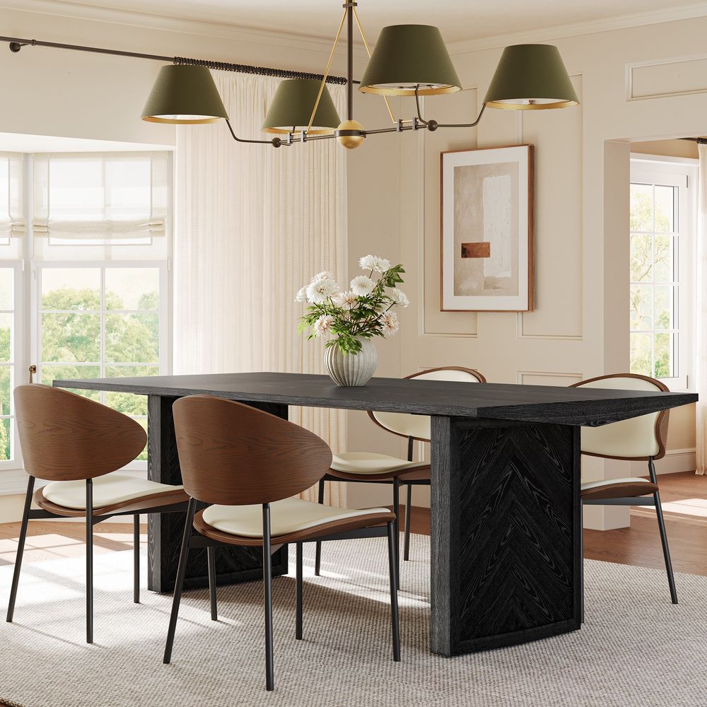 Fiske 84" Black Chevron Solid Wood Rectangular Dining Table for Dining Room