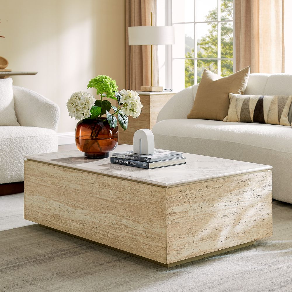 beige stone top coffee table