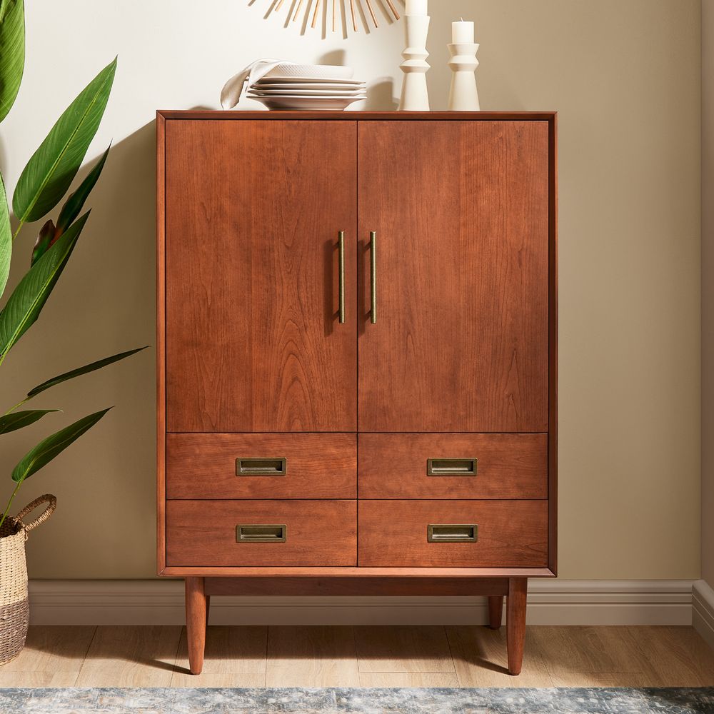 Mid Century 33" Cherry Bar Cabinet
