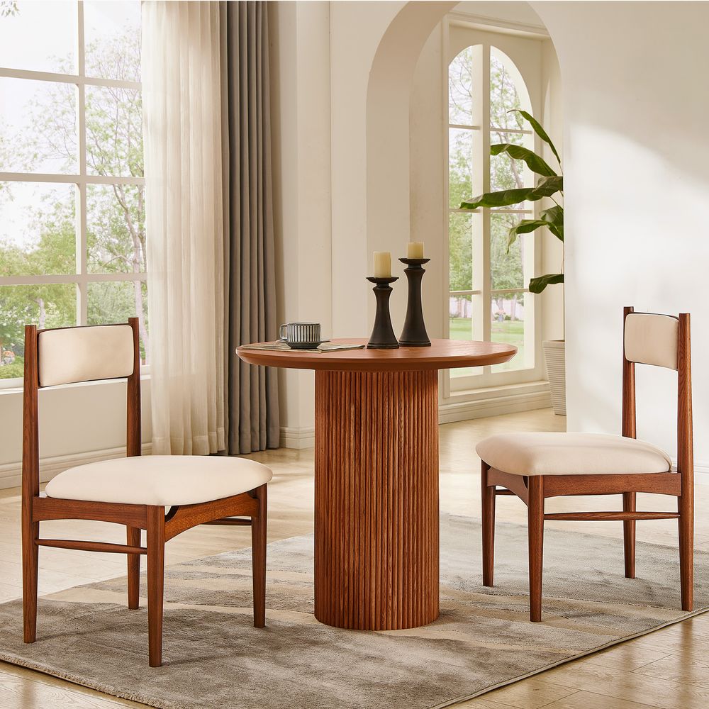 Set of 2 Solid Oak Dining Chairs with Cotton Upholstery