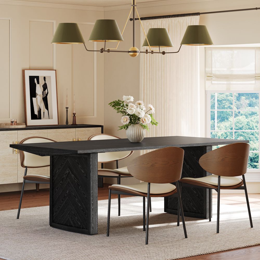 84" Black Chevron Solid Wood Rectangular Dining Table for 4