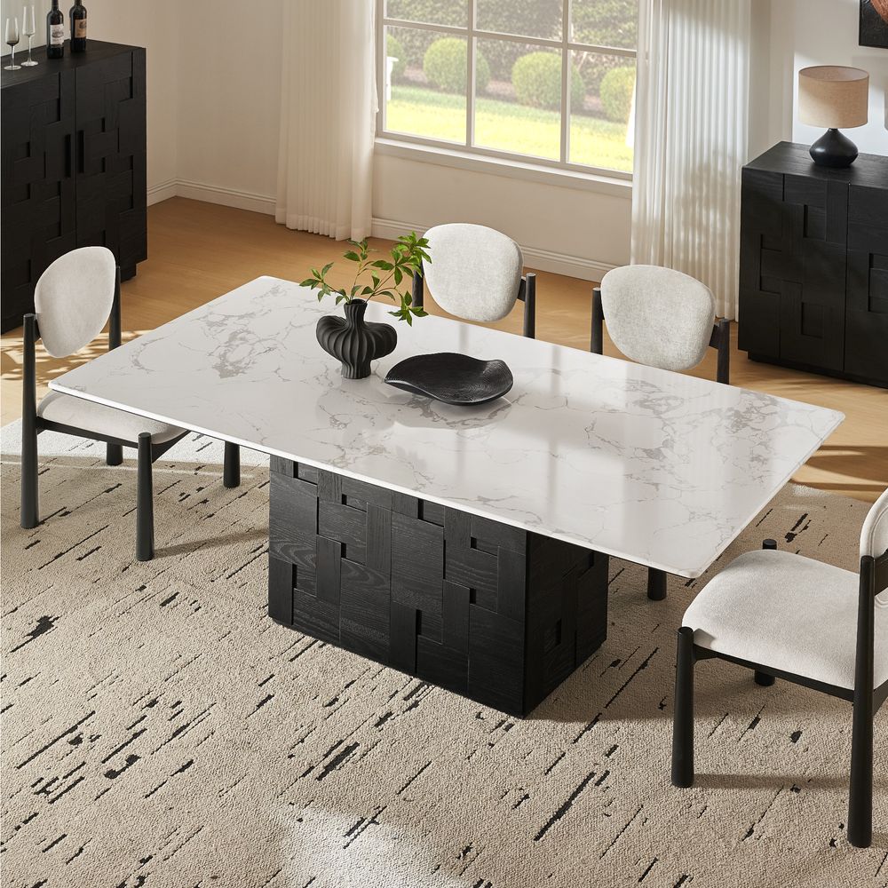 Casimir 84" Rectangular Dining Table with Engineered Stone Tabletop for Dining Room