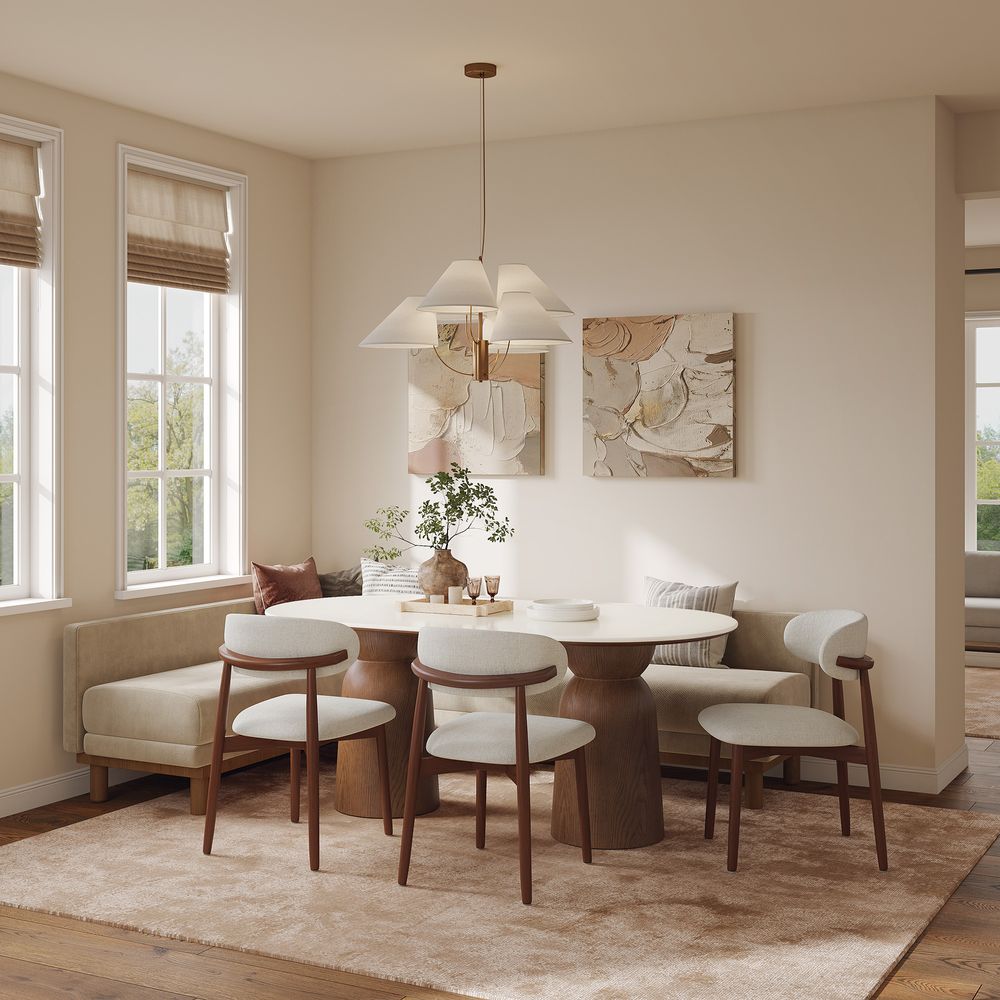 Oval Marble Dining Table with Dounble Brown Base for 4-6 Seats