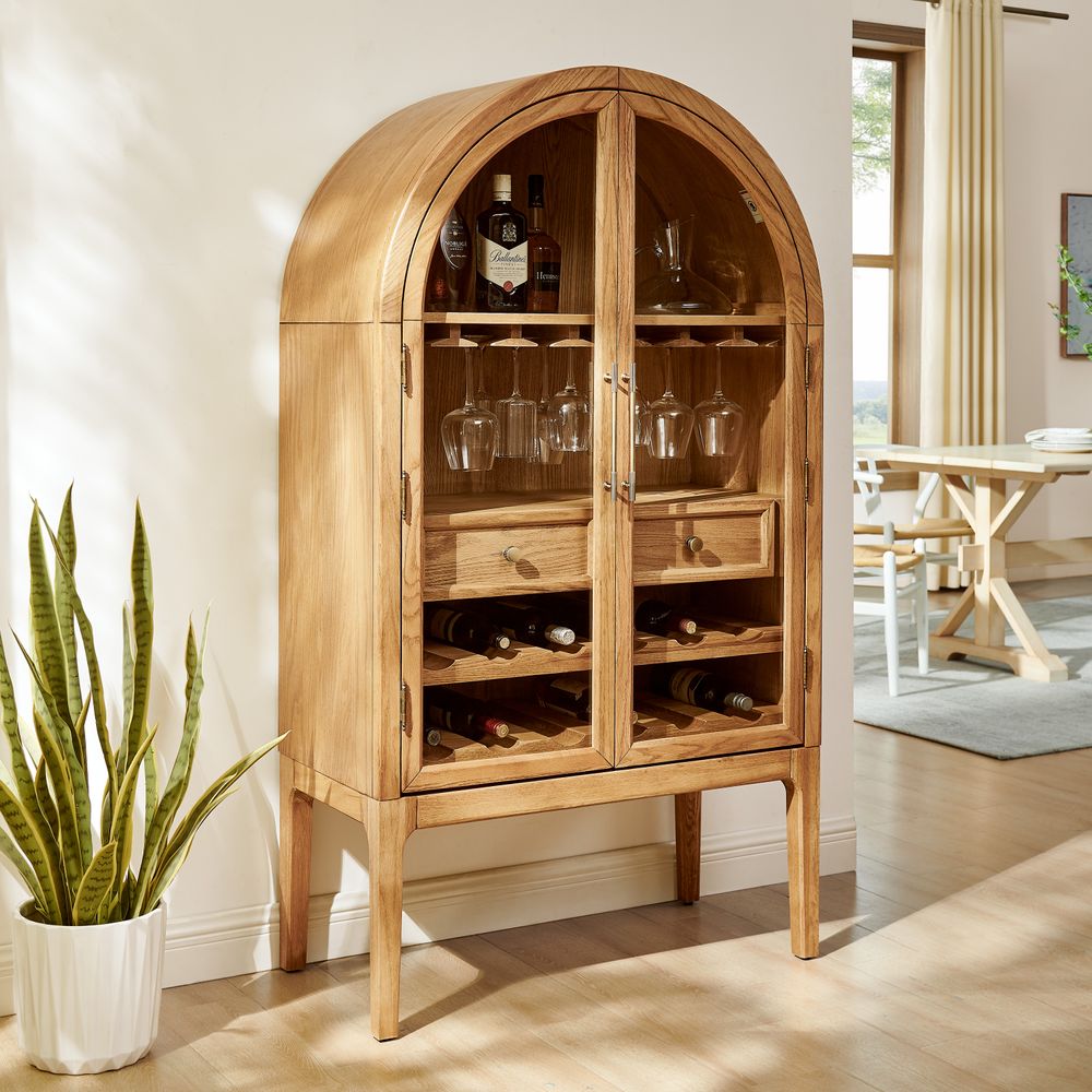 47" natural arched bar cabinet