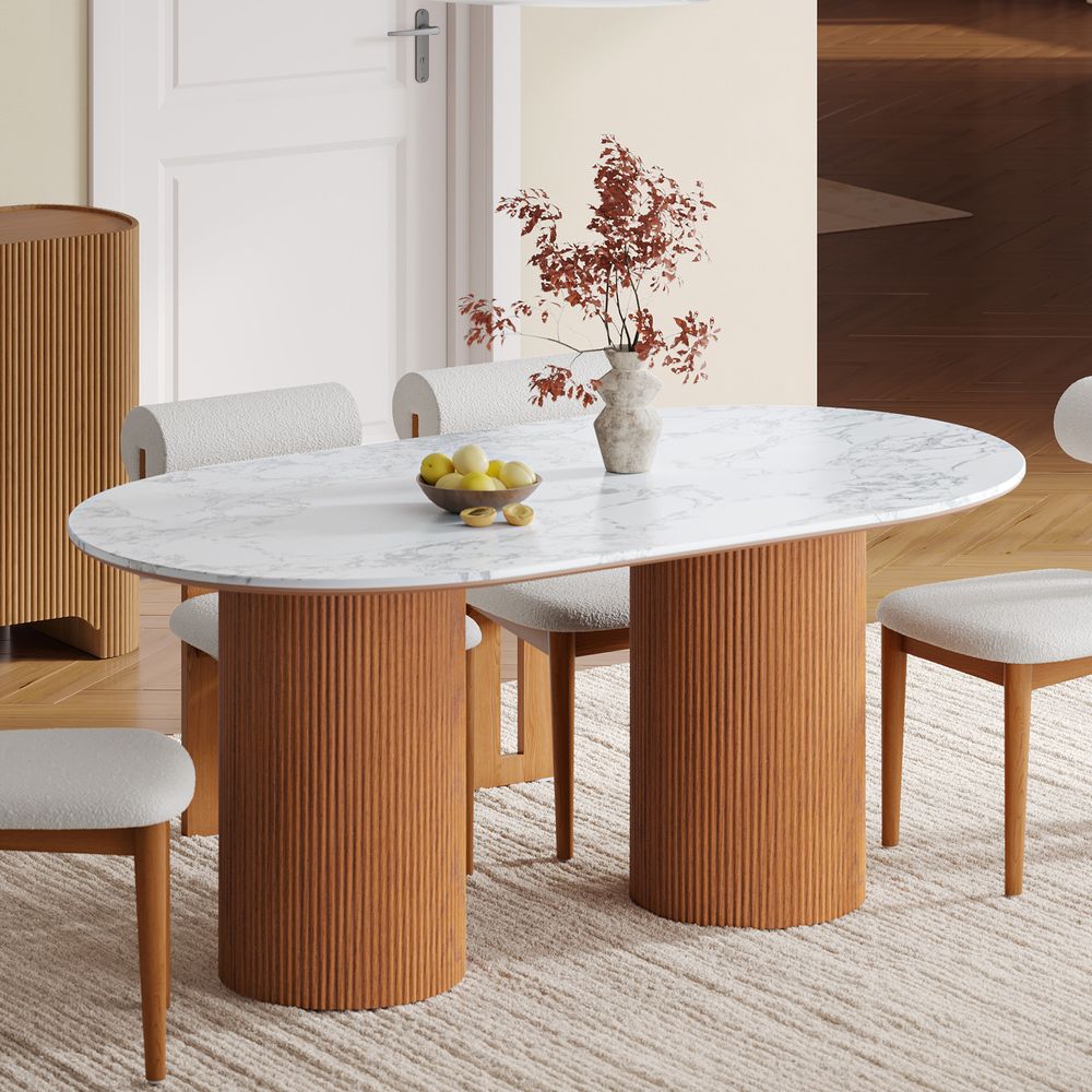 72 Inch Engineered Stone Modern Oval Dining Table