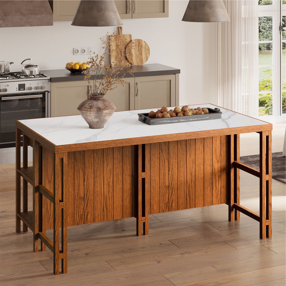 72" Wooden Kitchen Island with Storage with Sintered Stone Tabletop