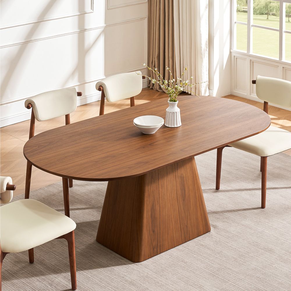 72" Oval Walnut Wooden Dining Table for 4 to 6