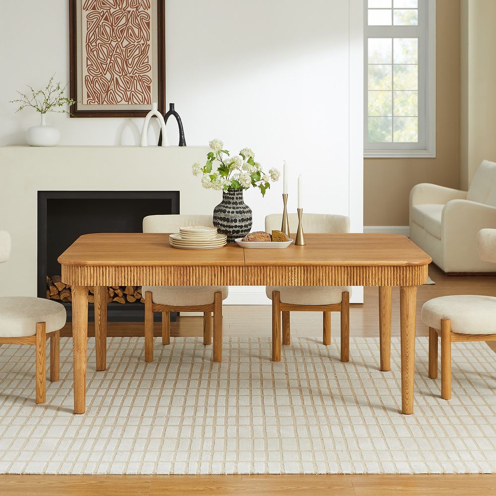 72 inch 92 inch MCM Solid
Wood Brown Expandable Dining Room Table