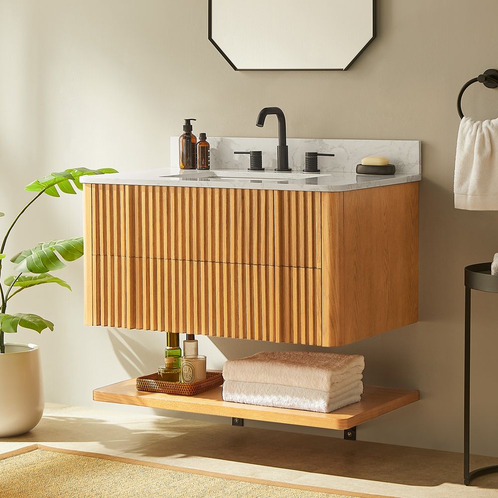 36 floating bathroom vanity with shelves