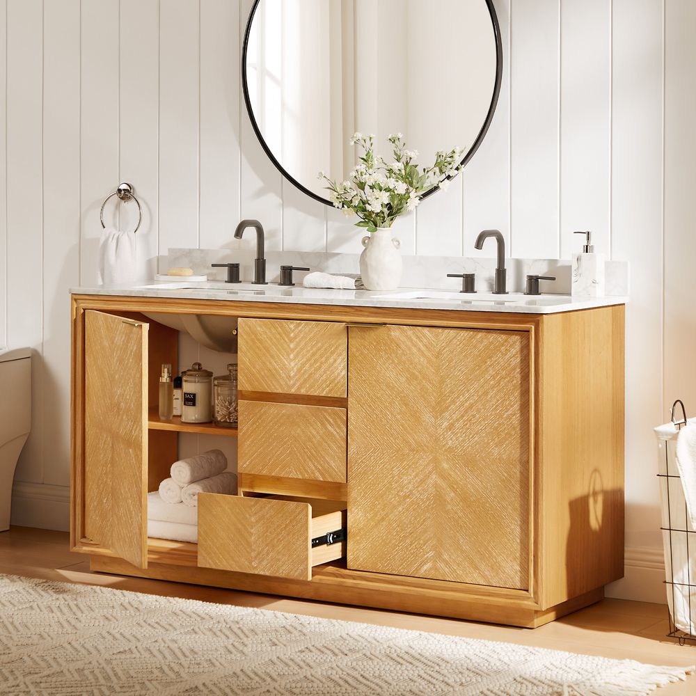 Natural Bathroom Vanity with 2 Sink and Drawers