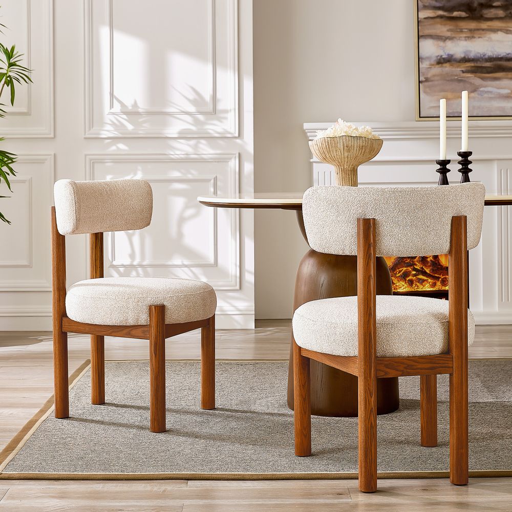 Modern Set of 2 Upholstered Ash Wood Dining Chairs