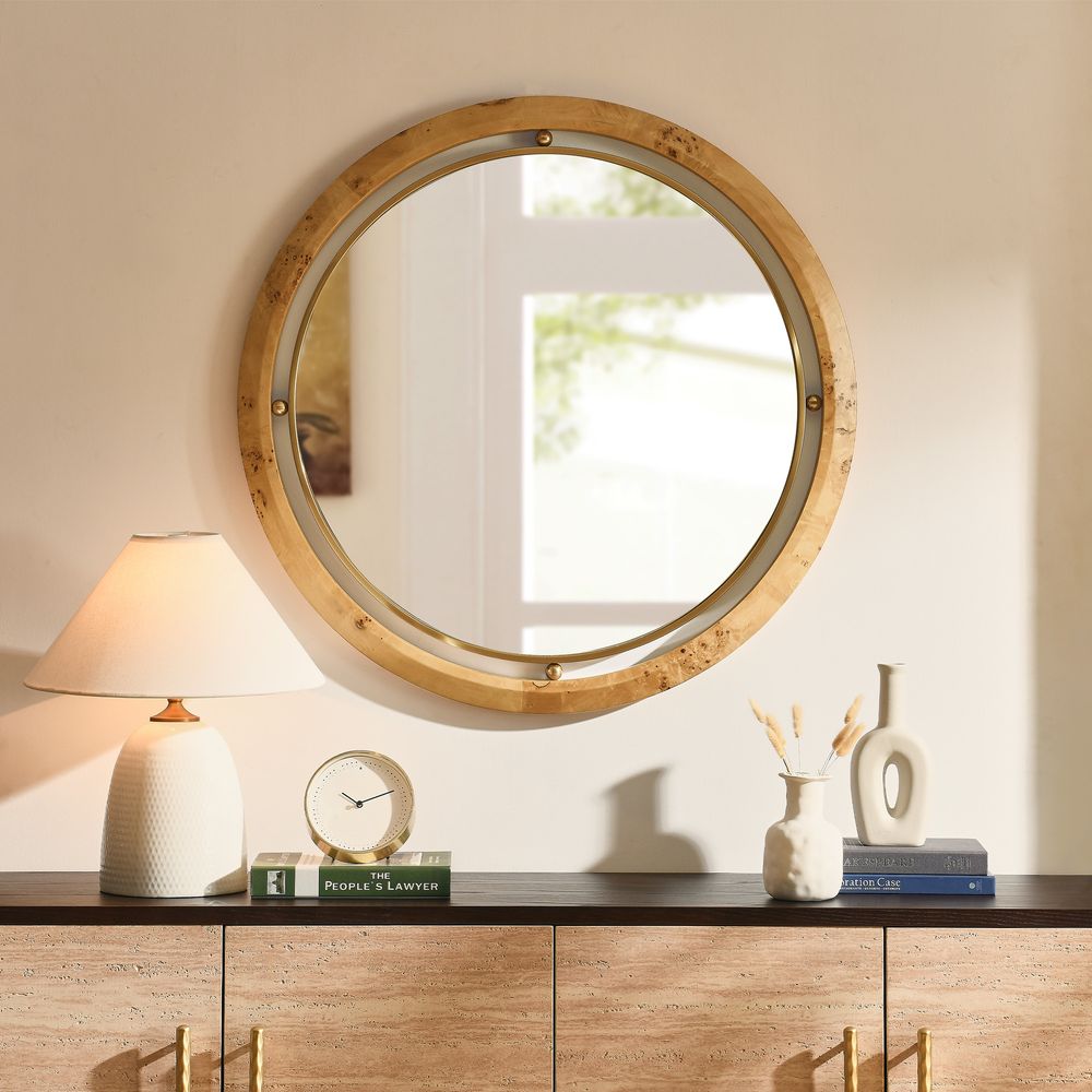 Burl Veneer Frame Wall Mirror