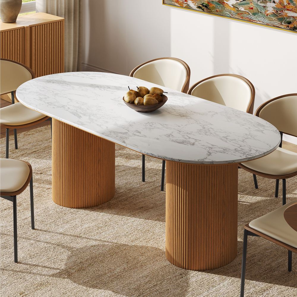 84" Modern Oval Stone Dining Table