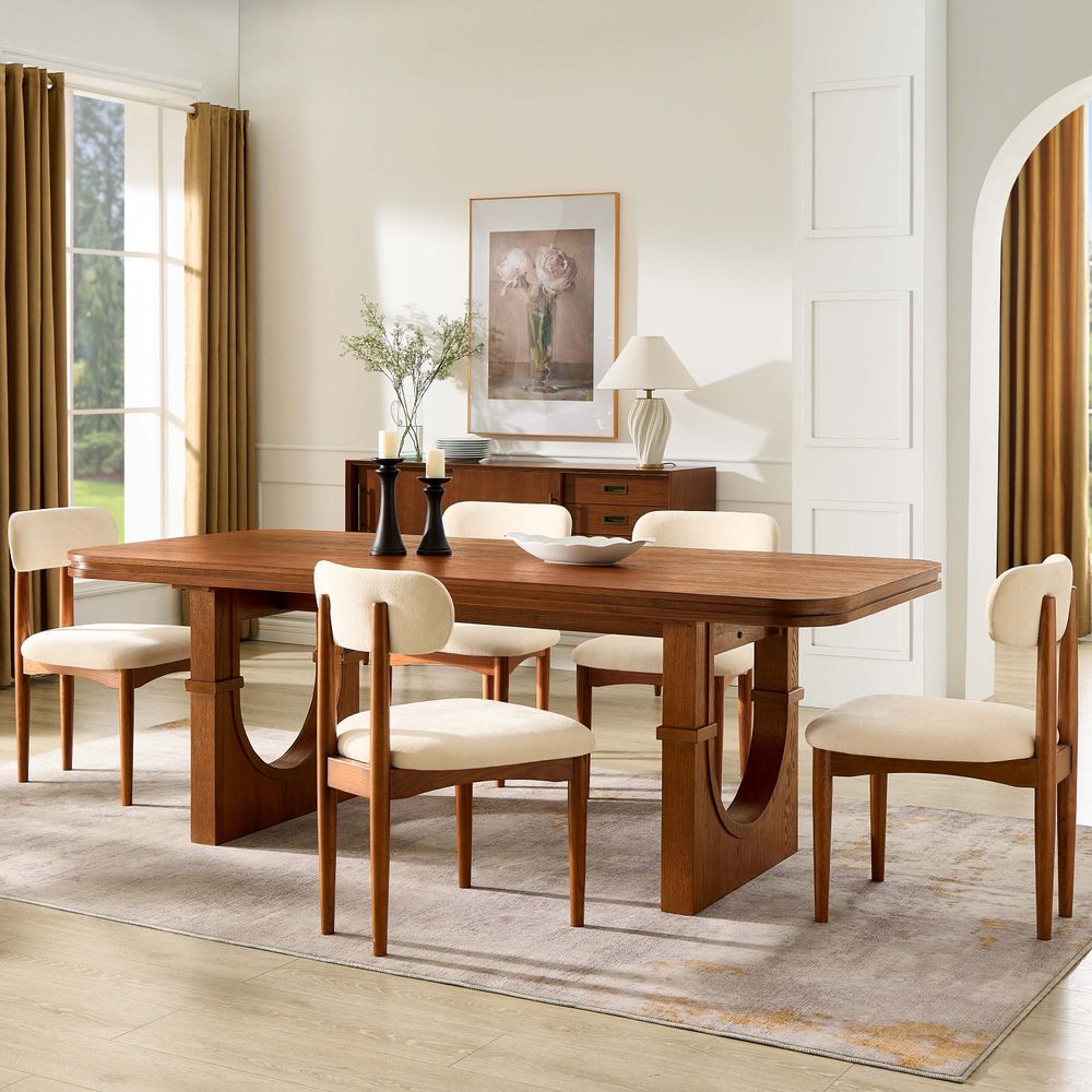 84" Mid Century Rectangular Oak Wood Dining Table