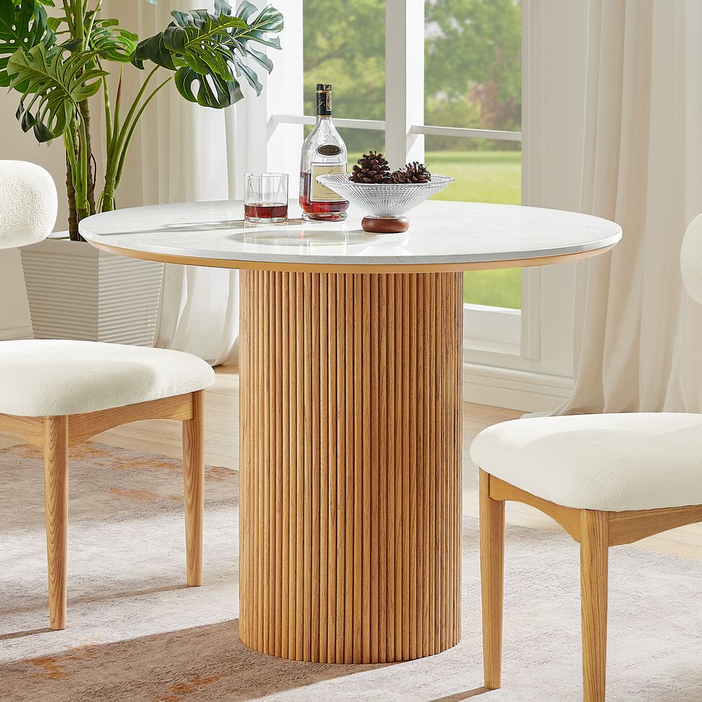 39 Inch Round Small Marble Dining Table for Breakfast Nook