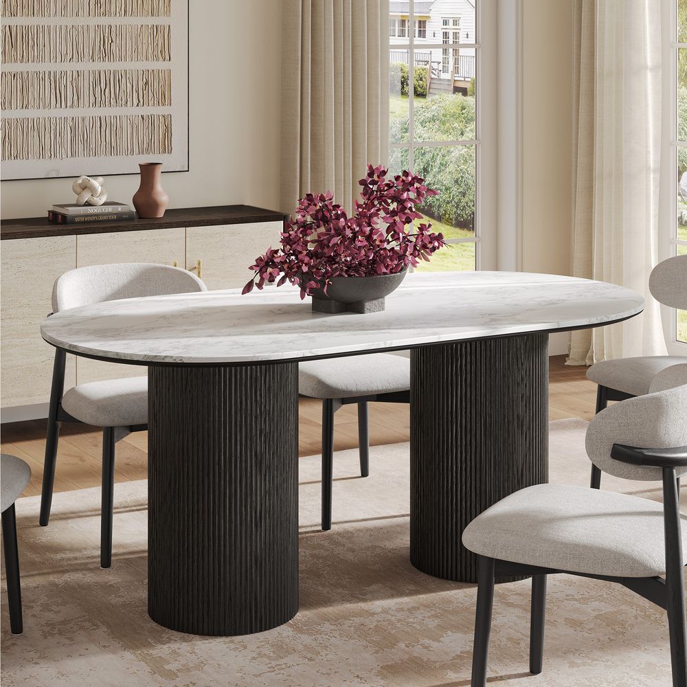 72 Inch Engineered Stone Modern Oval Dining Table